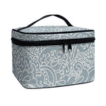 White And Grey Western Floral Print Travel Makeup Bag