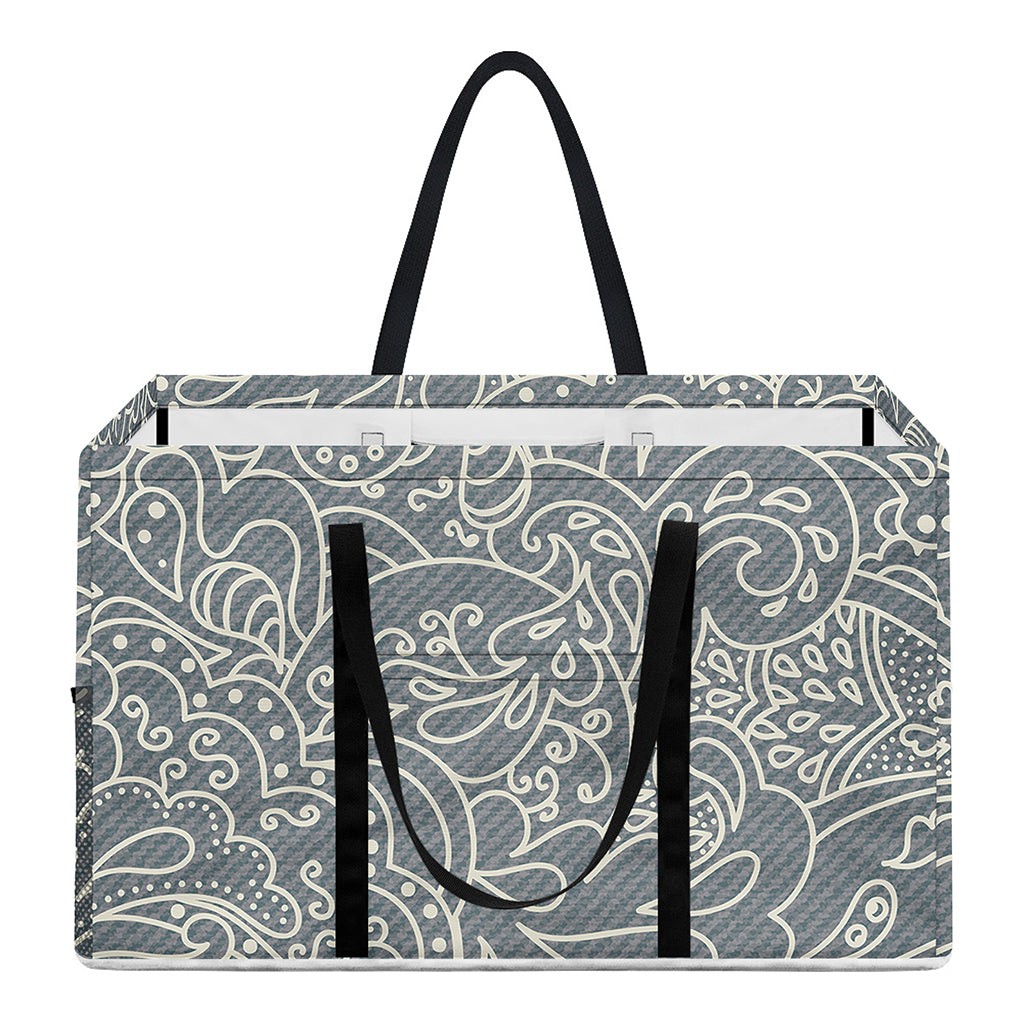 White And Grey Western Floral Print Utility Tote Bag