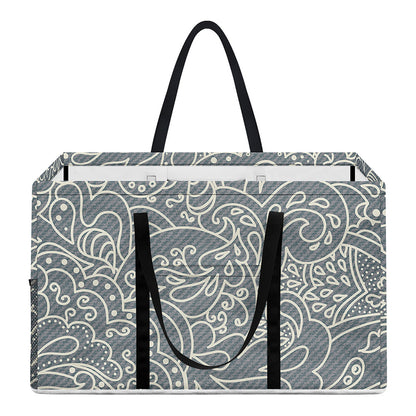White And Grey Western Floral Print Utility Tote Bag