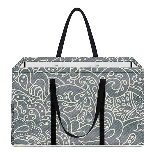 White And Grey Western Floral Print Utility Tote Bag
