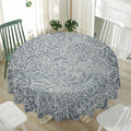 White And Grey Western Floral Print Waterproof Round Tablecloth