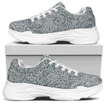 White And Grey Western Floral Print White Chunky Shoes