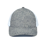 White And Grey Western Floral Print White Mesh Trucker Cap