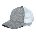 White And Grey Western Floral Print White Mesh Trucker Cap