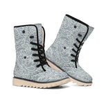 White And Grey Western Floral Print Winter Boots