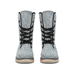 White And Grey Western Floral Print Winter Boots