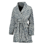 White And Grey Western Floral Print Women's Bathrobe