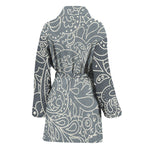 White And Grey Western Floral Print Women's Bathrobe