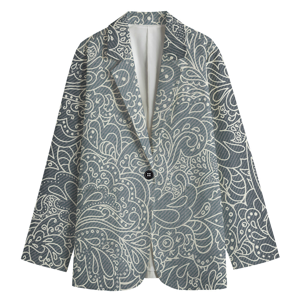 White And Grey Western Floral Print Women's Blazer