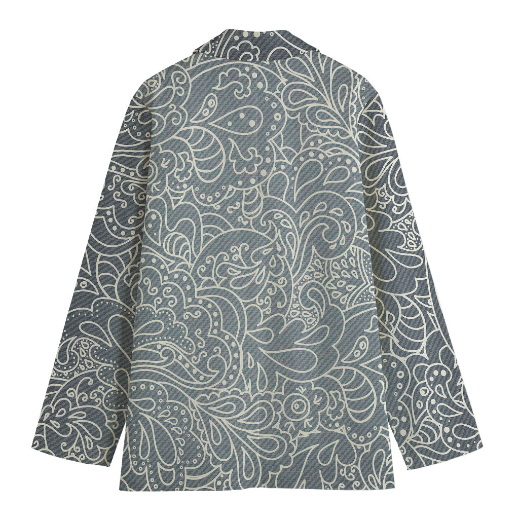 White And Grey Western Floral Print Women's Blazer
