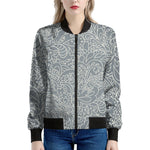 White And Grey Western Floral Print Women's Bomber Jacket