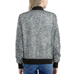 White And Grey Western Floral Print Women's Bomber Jacket