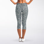 White And Grey Western Floral Print Women's Capri Leggings