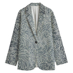 White And Grey Western Floral Print Women's Cotton Blazer