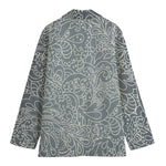 White And Grey Western Floral Print Women's Cotton Blazer