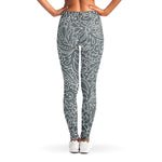 White And Grey Western Floral Print Women's Leggings