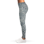 White And Grey Western Floral Print Women's Leggings