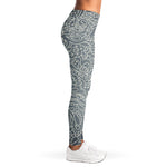 White And Grey Western Floral Print Women's Leggings