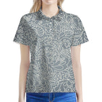 White And Grey Western Floral Print Women's Polo Shirt
