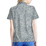 White And Grey Western Floral Print Women's Polo Shirt