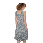 White And Grey Western Floral Print Women's Sleeveless Dress