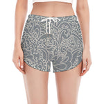 White And Grey Western Floral Print Women's Split Running Shorts