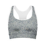 White And Grey Western Floral Print Women's Sports Bra