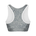 White And Grey Western Floral Print Women's Sports Bra