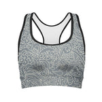 White And Grey Western Floral Print Women's Sports Bra