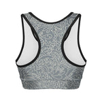 White And Grey Western Floral Print Women's Sports Bra