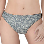 White And Grey Western Floral Print Women's Thong
