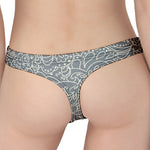 White And Grey Western Floral Print Women's Thong