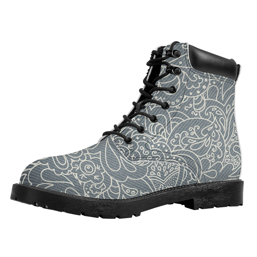 White And Grey Western Floral Print Work Boots
