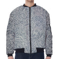 White And Grey Western Floral Print Zip Sleeve Bomber Jacket