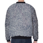 White And Grey Western Floral Print Zip Sleeve Bomber Jacket