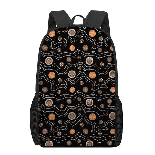 White And Orange Aboriginal Art Print 17 Inch Backpack