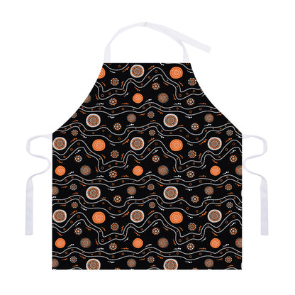 White And Orange Aboriginal Art Print Adjustable Apron