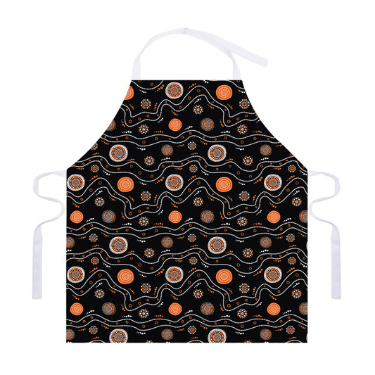 White And Orange Aboriginal Art Print Adjustable Apron