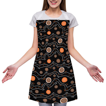 White And Orange Aboriginal Art Print Adjustable Apron