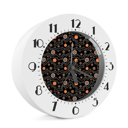 White And Orange Aboriginal Art Print Alarm Clock