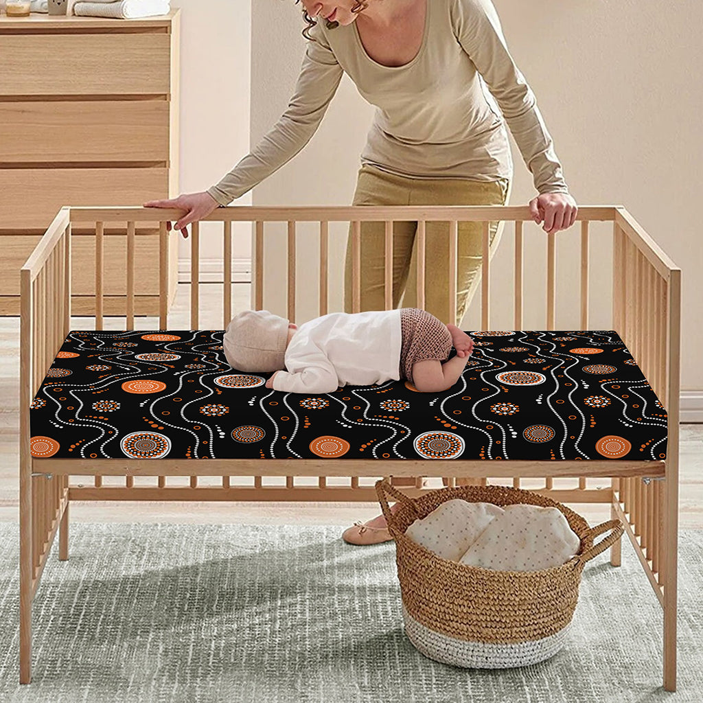 White And Orange Aboriginal Art Print Baby Crib Sheet