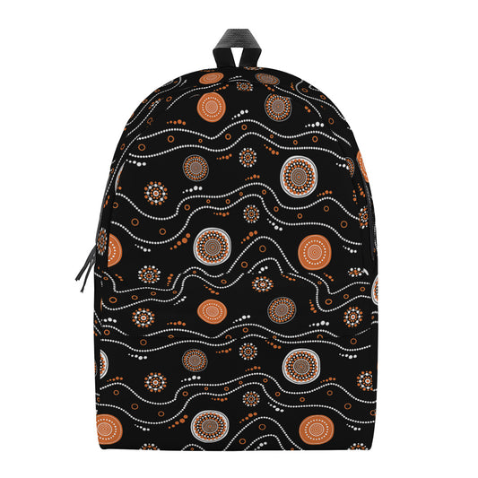White And Orange Aboriginal Art Print Backpack