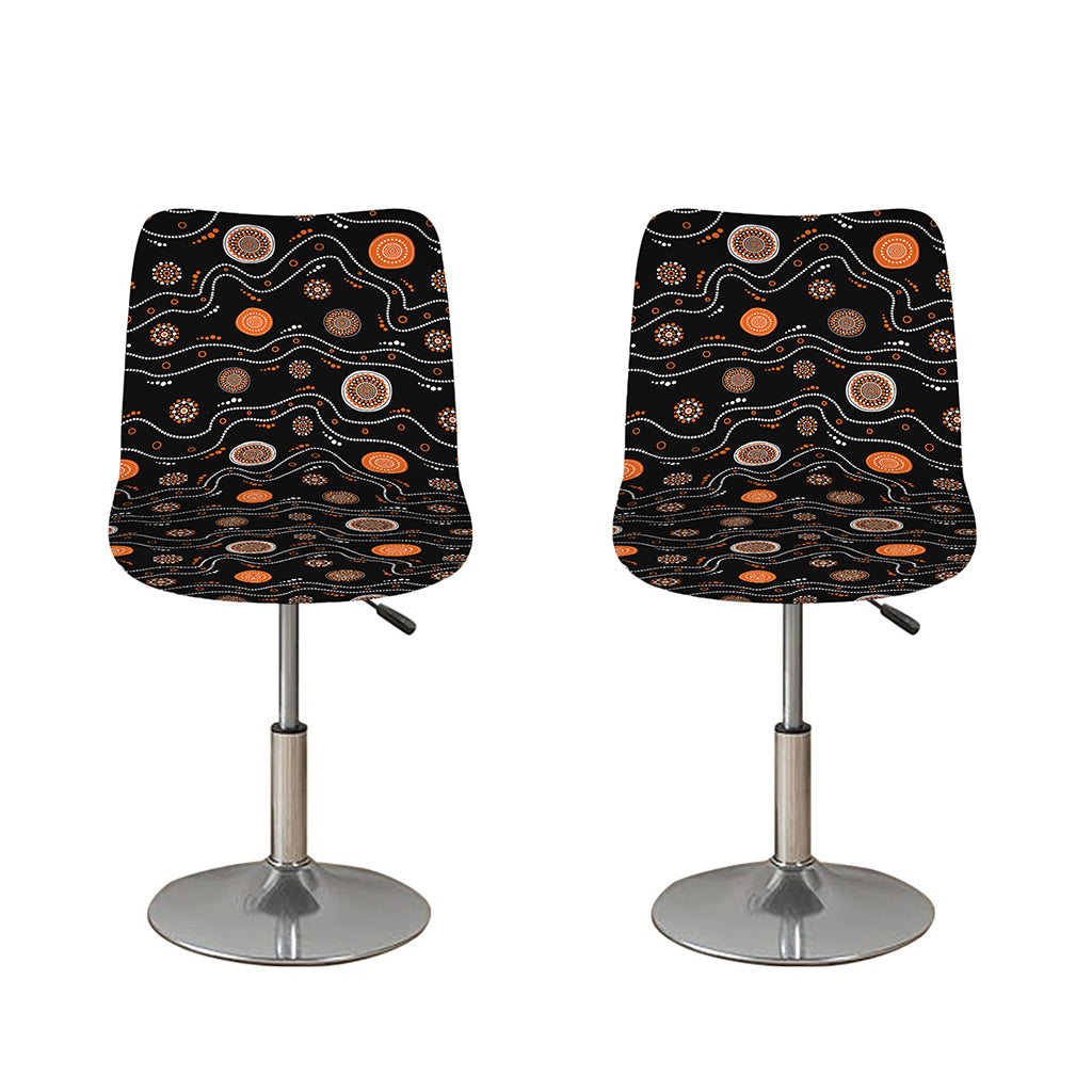 White And Orange Aboriginal Art Print Bar Stool Covers