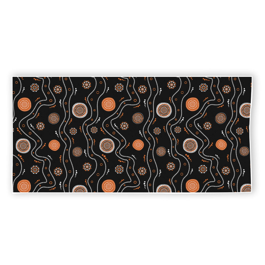 White And Orange Aboriginal Art Print Beach Towel