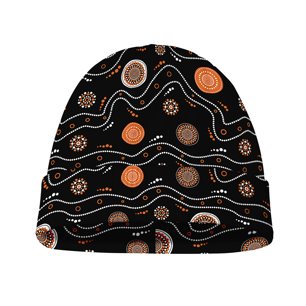 White And Orange Aboriginal Art Print Beanie