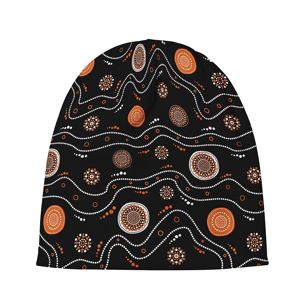 White And Orange Aboriginal Art Print Beanie