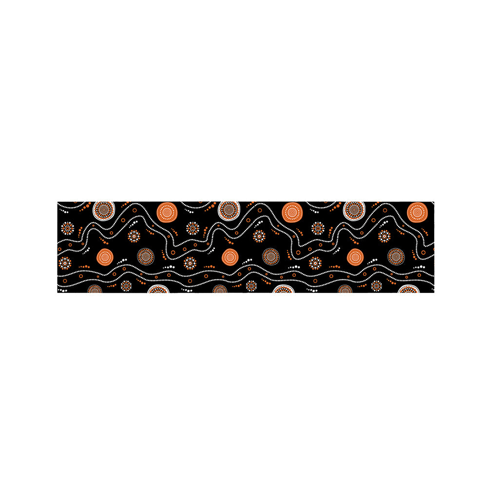 White And Orange Aboriginal Art Print Bed Runner