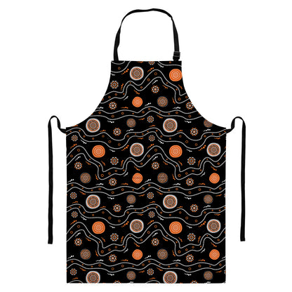 White And Orange Aboriginal Art Print Bib Apron With Pocket
