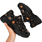 White And Orange Aboriginal Art Print Black Chunky Shoes