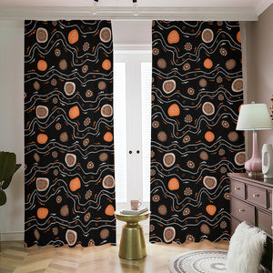 White And Orange Aboriginal Art Print Blackout Pencil Pleat Curtains